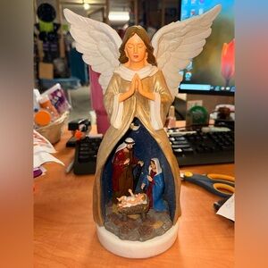 Gold and White Angel Nativity Scene Figurine